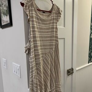 Free People Between the Lines Asymmetrical Striped Beige Dress